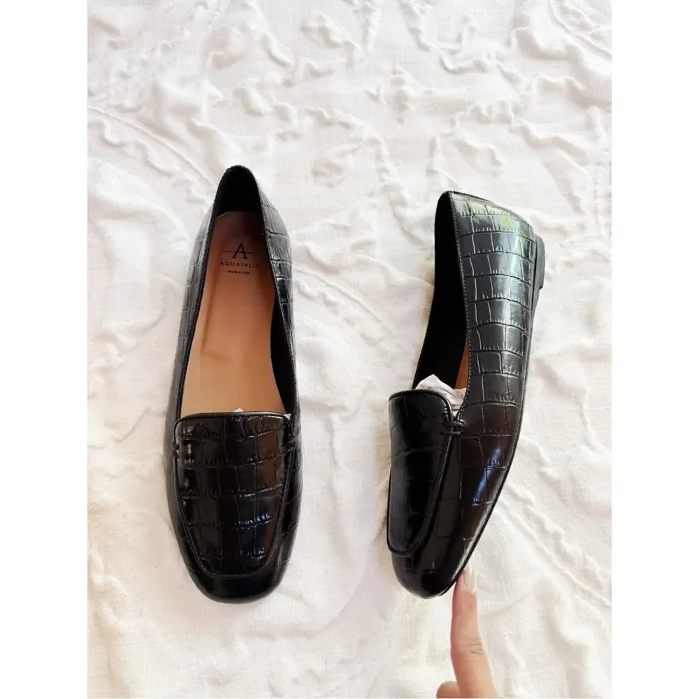 Aquatalia Judie Luxe Croc Embossed Flat Size 7.5 New